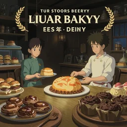 lunar bakery interior, by makoto shinkai and victo ngai