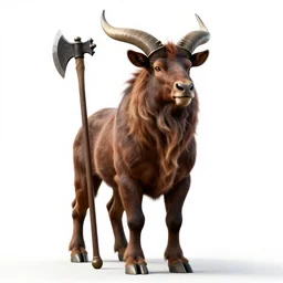 graceful minotaur with axe, photorealistic portrait photography, full body, standing, isolated on a pure white background, centered, whole figure in frame, sharp focus, studio lighting