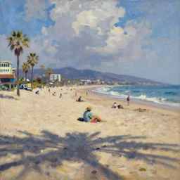 beach of south los angeles, saturday afternoon, summer, oil painting, by georges seurat
