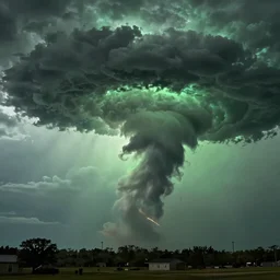 Photo of the green sky just before a tornado, award winning, trending on artstation