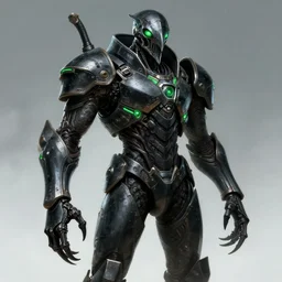 sci - fi plague doctor power armor, inhumanly tall, inhumanly thin, black plate clawed hands, beaked helmet, green glow eyes, green glowing trim, plague, disease, illustration, award winning, digital art, trending on artstation, incredible, highly detailed, fantasy, sci - fi