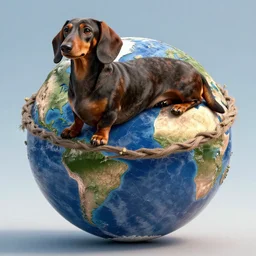 gigantic Dachshund named uroboros is wrapped around the entire world