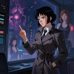 a high definition screenshot from the detective ( noir ) cyberpunk anime film ; a female detective in a trenchcoat investigates a dreamworld, digital painting by roger dean and anna dittman, surrealism, trending on artstation