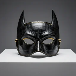 luxury crocodile leather batman mask with golden seams, luxury item showcase, studio lighting
