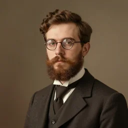 vintage portrait of a handsome young brown-hair bearded man with glasses