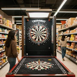 a dart tournament inside a supermarket