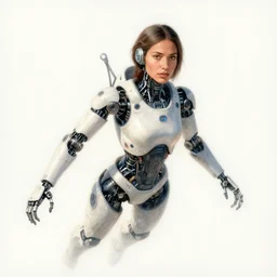 beautiful futuristic himba woman, robotic arms, weightless in space, hyperrealistic, scifi, concept art, watercolor, portrait, soft light