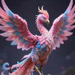 pink and blue anthro flaming phoenix, character portrait, unreal engine 5, intricate, detailed, realistic, masterpiece