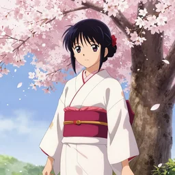 advanced digital anime art of a girl wearing a kimono standing underneath a Sakura tree in the style of Tite Kubo