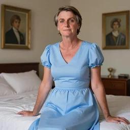 brazilian president bolsonaro using a pale blue dress, gentle, posing, vaporwave, bedroom, highly detailed, digital painting, artstation, concept art, smooth, sharp focus, illustration, art by artgerm and greg rutkowski and alphonse mucha