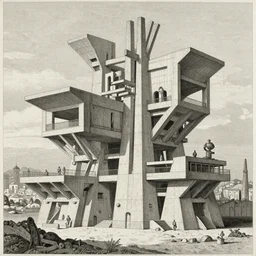 brutalist concrete structures, masterpiece, insanely detailed and intricate, sketch by tsutomu nihei, giovanni battista piranesi, gustave dore
