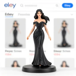 Image on the store website, eBay, Detailed Miniature of a beautiful female sorceress, dress in black and gray and white, tricorn hat