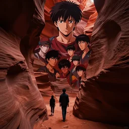 red canyon, dark vibes, sharped details, cinematic, hyperrealism, dynamic shadows, dynamic lighting, ilya kuvshinov, kyoani, hiroaki samura, yoshinari yoh, james jean, katsuhiro otomo, erik jones, cel shaded, anime poster