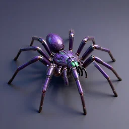 hyper detailed 3 - d rendering of a purple and green cybernetic spider