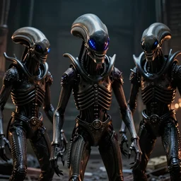 movie still, 1 9 8 0 s, alien creatures, androide, demons, hyperdetailed, by ridley scott and john carpenter, blue leds