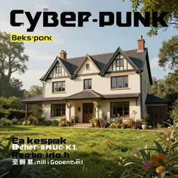 cyberpunk, an estate agent listing photo of a 5 bedroom detached house in the countryside, by Beksinski, highly detailed, photorealistic, unreal engine, 8k, anamorphic, cinestill cinematrography