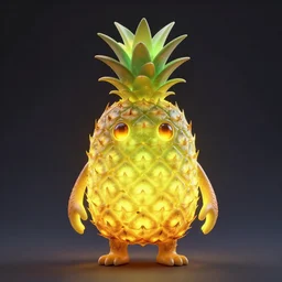 glowing luminescent pineapple humanoid figure monster, symmetrical, highly detailed, digital art, sharp focus, trending on art station, amber eyes, autumnal colours