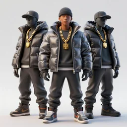 3 d sculpture of hip hop robots wearing big oversized puffy jackets, gold chains and sneakers, digital art, highly detailed, digital painting, artstation, concept art, smooth, sharp focus, illustration, artbook, splash art, promo art, h 9 6 0
