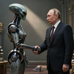 cyborg putin shakes hand with alien dictator