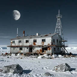 a derelict research station in antarctica, moon