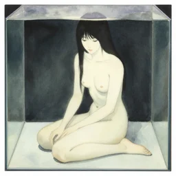 kirchner, impressionist watercolor strokes, gifford beal, high - angle dramatic portrait of the nature goddess sitting in dimly lit aquarium by bruce pennington and yoshitaka amano, minimalist japanese watercolor, fine art america