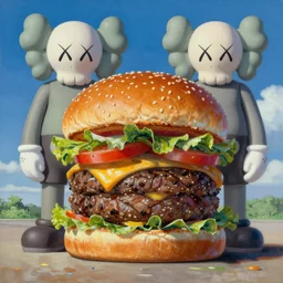 burger by shusei nagaoka kaws, boris vallejo, airbrush on canvas, pastel colours, cell - shaded, 8 k