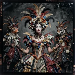 kodak portra 4 0 0, wetplate, photo of a surreal artsy dream scene,, girl, realistic face, weird fashion, grotesque, extravagant dress, carneval, animal, wtf, photographed by paolo roversi style