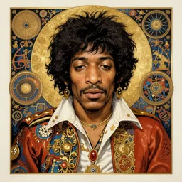 an awesome jean giraud graphic art of jimi hendrix in the style of a renaissance masters portrait, mystical and new age symbolism and tibetan book of the dead imagery, intricately detailed, 4 k