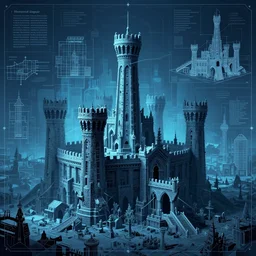 the stronghold of despair, in the style of Greg Broadmore and Arthur Rackham,trending on artstation, light lighting side view,digital art,surrealism ,macro,blueprint ,vaporwave ,