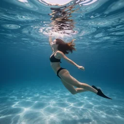 a woman underwater photography with light scattering and water refractions, smooth