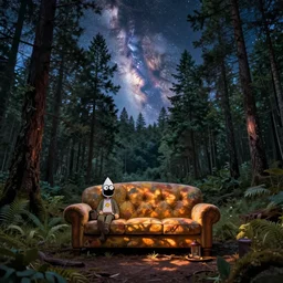 psychedelic trippy couch pine forest, milky way, sofa, cartoon by rob gonsalves