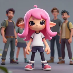 a beautiful fullbody portrait of a cute splatoon male inkling with pink tentacle hair wearing tshirt leggings under sport shorts. character design by cory loftis, fenghua zhong, ryohei hase, ismail inceoglu and ruan jia. artstation, volumetric light, detailed, photorealistic, fantasy, rendered in octane