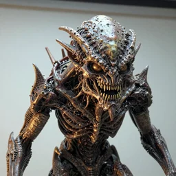 photo taken of an epic intricate, ultra detailed, super realistic gritty, lifelike sculpture of a nightmarish creature created by weta workshop, zoomed in shots, photorealistic, sharp focus, white wall coloured workshop, cold, f 0. 4, face centred, golden ratio, golden hour