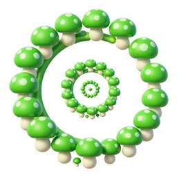 fibonacci spiral of green 1 up mushrooms from super mario game, 1 6 - bit
