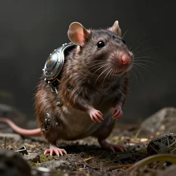 Rat with mechanic armor, realistic, studio lighting, unreal engine, photorealistic, detailed
