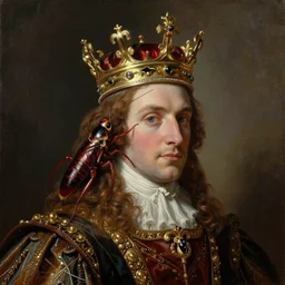 Cockroach with crown, the new king of Great Britain, a renaissance portrait matte painting