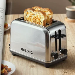 a time-traveling delorean styled toaster with toast, bread inserted into slot, professional product shot, magazine ad