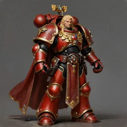 a tall and imposing Warhammer 40k paladin in red black and gold armor, glorious LONG BLOND hair, by Ivan Aivakovsky, by Boris Vallejo, epic fantasy character art, D&D Concept Art, full length, Realistic, Regal, Refined, Detailed Digital Art, Oil Paining, Exquisite detail, post-processing, masterpiece, Cinematic Lighting, Unreal Engine, 8k, HD