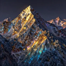 Mountain bright reflections fractal HD 4k Realistic colorful dream in the style of Alex Grey and Ansel Adams