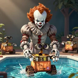 pennywise digital art 4 k wall - e playing in the pool - dalle e 2