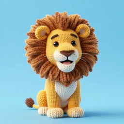 A photorealistic picture of a knitted smiling Mufasa lion wearing a blue beanie cap and sunglasses. The lion is at the beach during sunset. Trending on Artstation, featured on Behance, well-rendered, intricate, highly detailed, very crispy, Unreal Engine, 4K HD