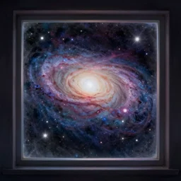 seen through a window, galaxy, courful illustration, by petros afshar