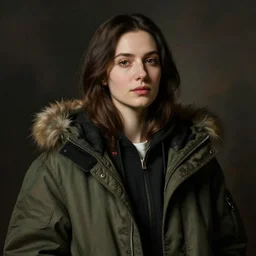 a woman dressed in a parka by supreme, portrait, by caravaggio