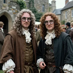 a man 1 7 th century man meets a time traveler, wide lens, cinestill 8 0 0 t