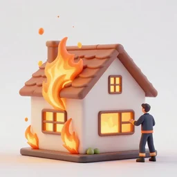 Photo, A man is so happy because his house has burning, Huge fire, night