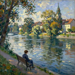 A sunday afternoon by Ljubljanica river by Seurat