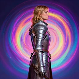side profile portrait, medium shot, imogen poots paladin, armour, gloomhaven, colorful swirly magic ripples, vaporwave style fantasy poster, by greg manchess, huang guangjian, lois van baarle, sachin teng, greg rutkowski, jesper ejsing, ilya kuvshinov