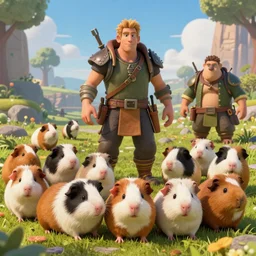 a realistic cute guineapigs everywhere, by simon stalenhag, frank frazetta, greg rutkowski, beeple, yoko taro, christian macnevin, beeple, epic fantasy character art, volumetric outdoor lighting, midday, high fantasy, cgsociety, cheerful colours, full length, exquisite detail, post - processing, masterpiece, cinematic