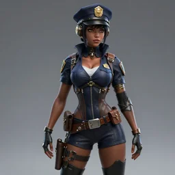A black dieselpunk policewoman, dark skin, visualartzi, dieselpunk, anime, concept art by Karla Ortiz, James Paick, Charlie Bowater, Krenz Cushart, highly detailed, ultra detailed, ultra realistic, trending on artstation, cgstudio