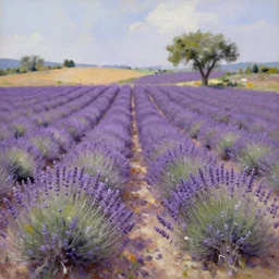 lavander field in italian landscape, oil painting